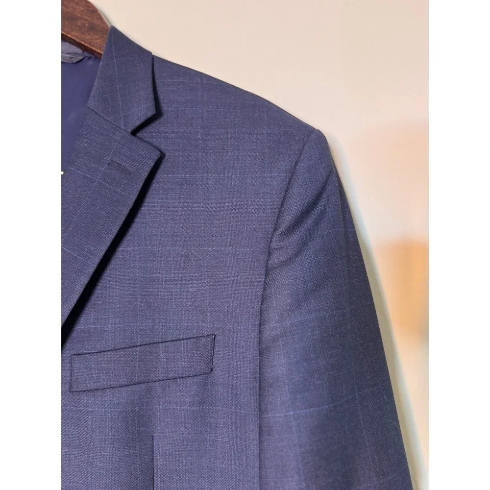 Lauren Ralph Lauren Mens 42R Navy Blue Windowpane 100% Wool Blazer Sport‎ Coat